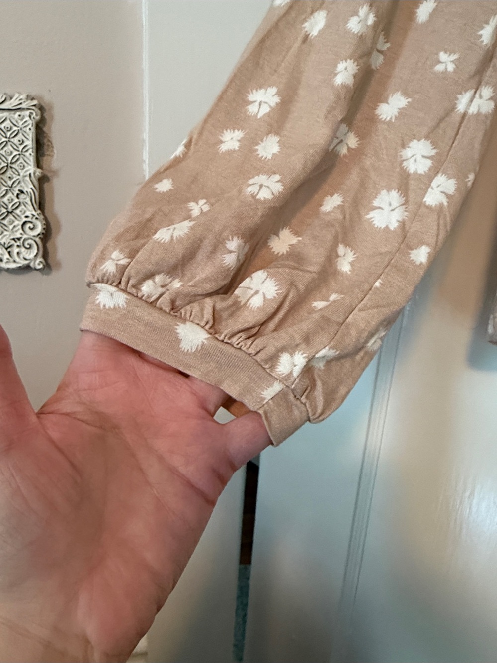 Liz Claiborne Tan Floral Long-Sleeve Henley Top - Picture 2 of 6